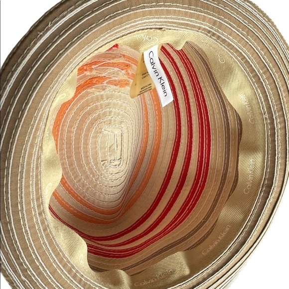 CALVIN Klein natural coral peach stripe summer hat. - Picture 6 of 12